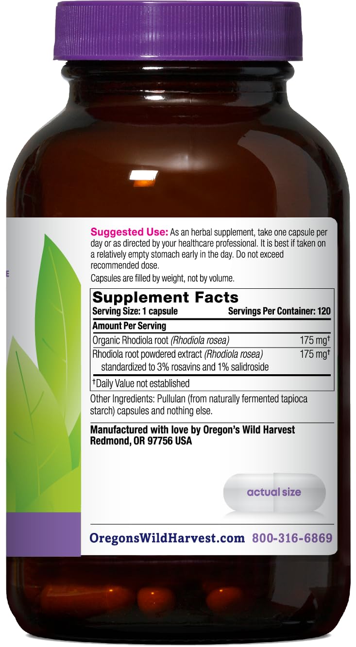 Oregon's Wild Harvest Rhodiola Supplement Capsules 120 Count
