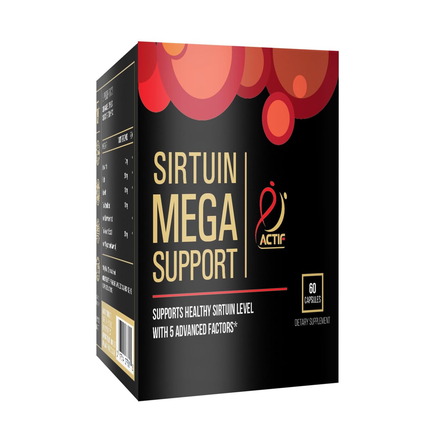 ACTIF Sirtuin Mega Support with 5 Advanced Factors – Anti-Aging, 100% Natural, Non-GMO, 200 Capsules