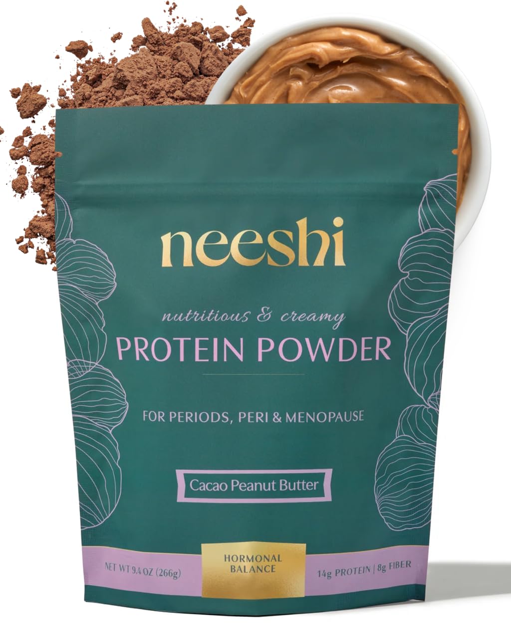 NEESHI Hormone Balancing Protein & Fiber Blend Powder, Vegan, Gluten-Free, All-Natural, PMS & Menopause Support, 9.38 oz