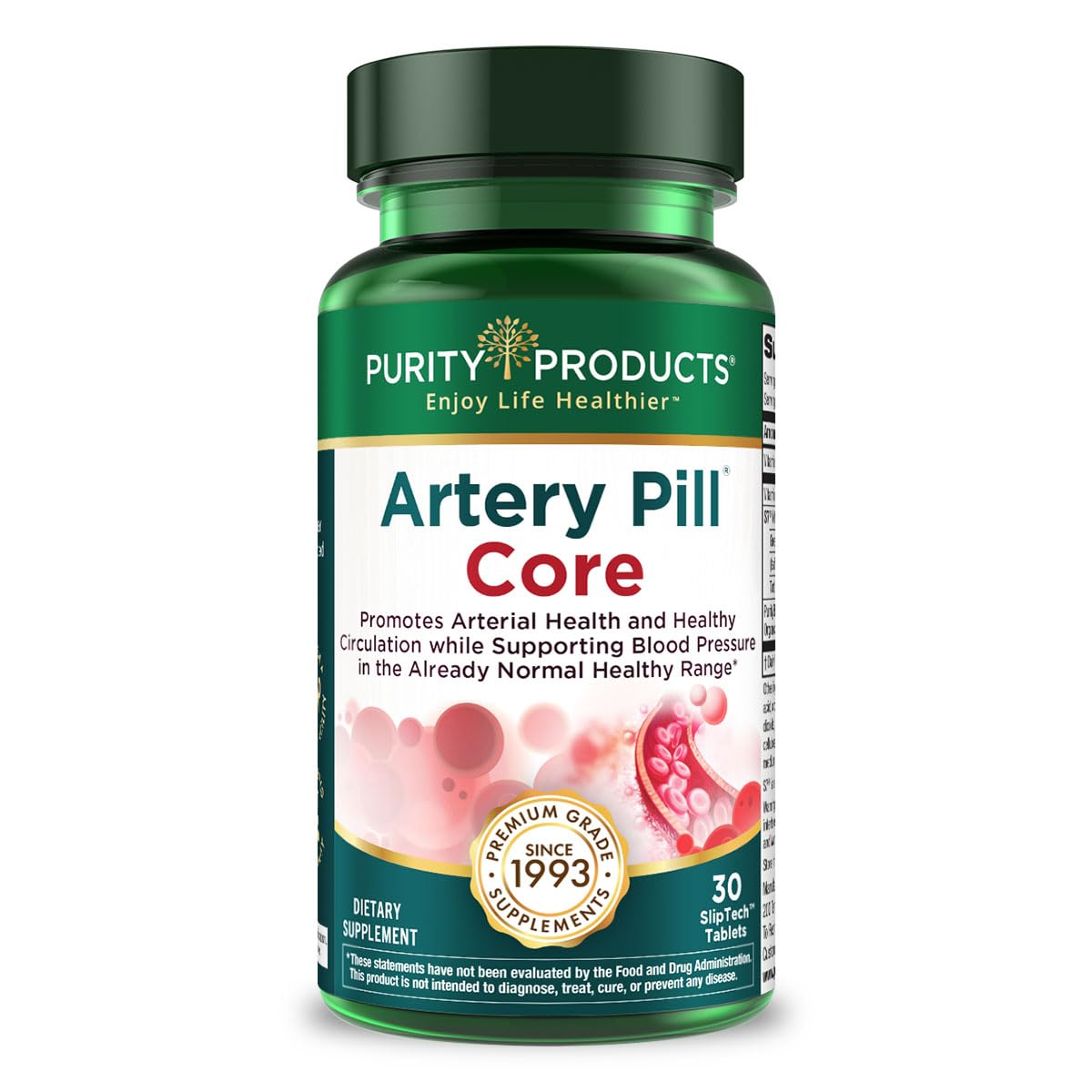 Purity Products Artery Pill Core from MK-7 Vitamin K2, Plant-Based S7 Nitric Oxide Booster, Vitamin D3, Organic Blueberries Capsules 30 Count
