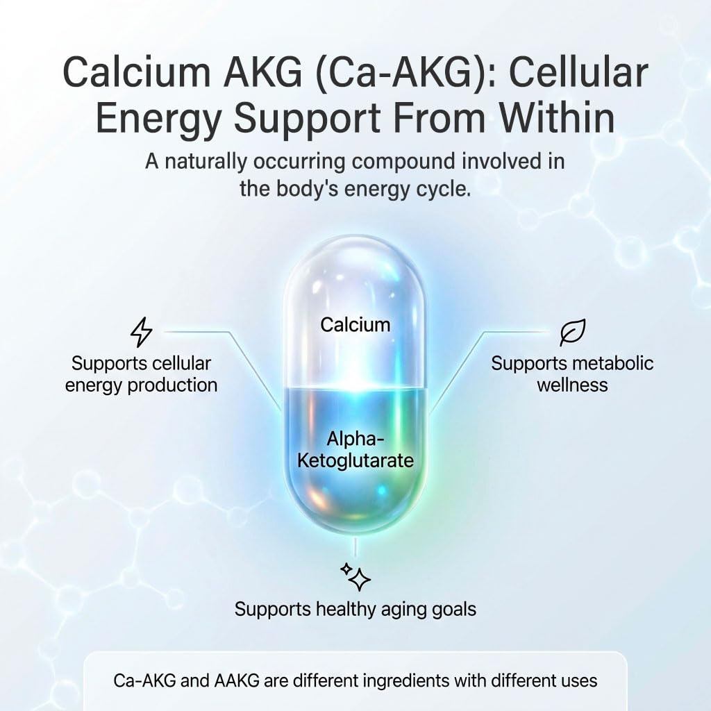 PLANT.O NUTRITION Calcium AKG (Ca-AKG) Monohydrate 1200mg Per Serving Calcium Alpha Ketoglutarate for Cellular Energy & Healthy Aging Support 60 Capsules