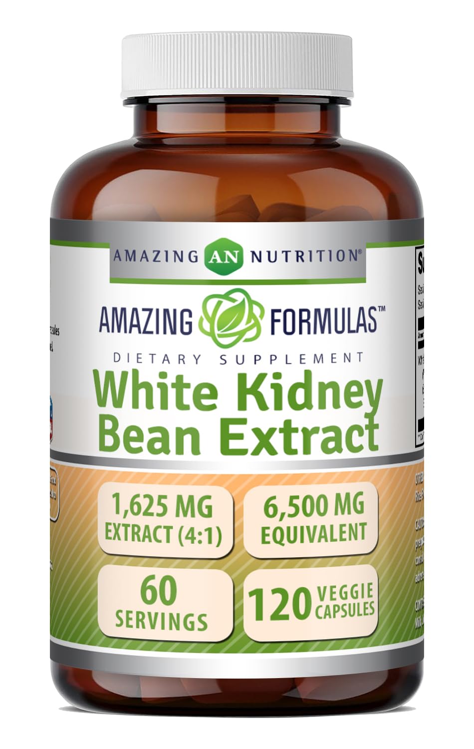 Amazing Nutrition White Kidney Bean Extract 1650 mg 4:1 Extract Capsules, 120 Count