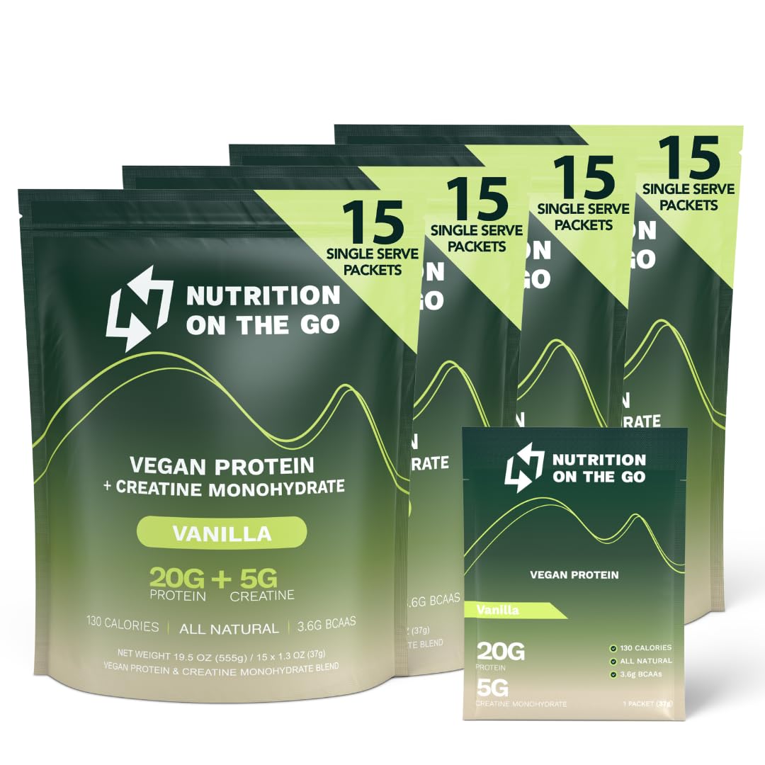Nutrition On The Go Vegan Protein Powder with Creatine – Vanilla, 60 Packets