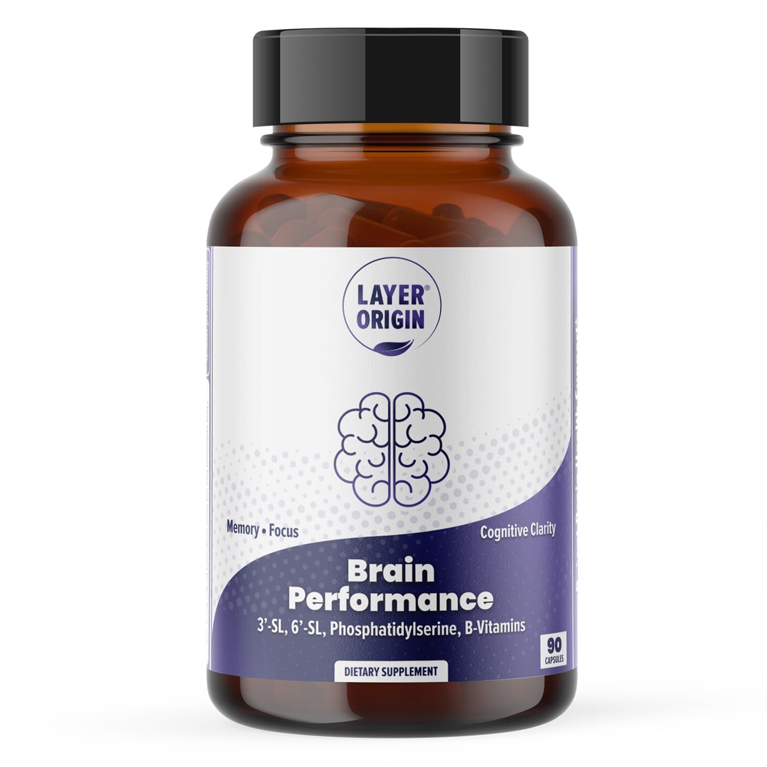 Layer Origin Brain Performance with HMO 3'SL, 6'SL Brain Prebiotics, Phosphatidylserine for Memory, Focus & Clarity Capsule, 60 Count