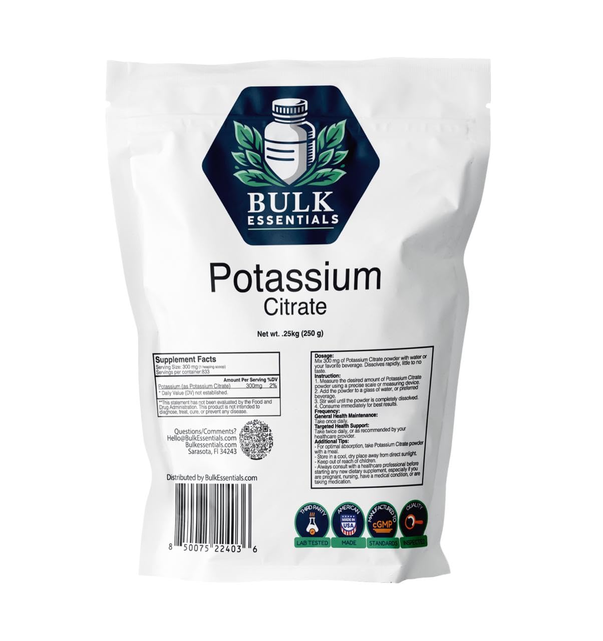 Bulk Essentials Potassium Citrate Supplement Powder 8.8 Ounce
