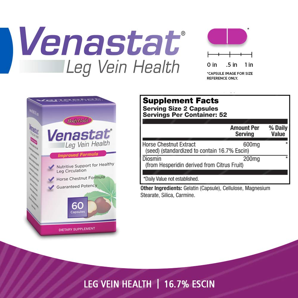 Body Gold Venastat Capsules for Natural Leg Vein Health, 120 Capsules