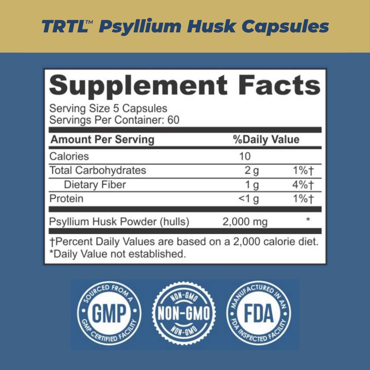 TRTL Supplements Psyllium Husk Capsules 300 Count
