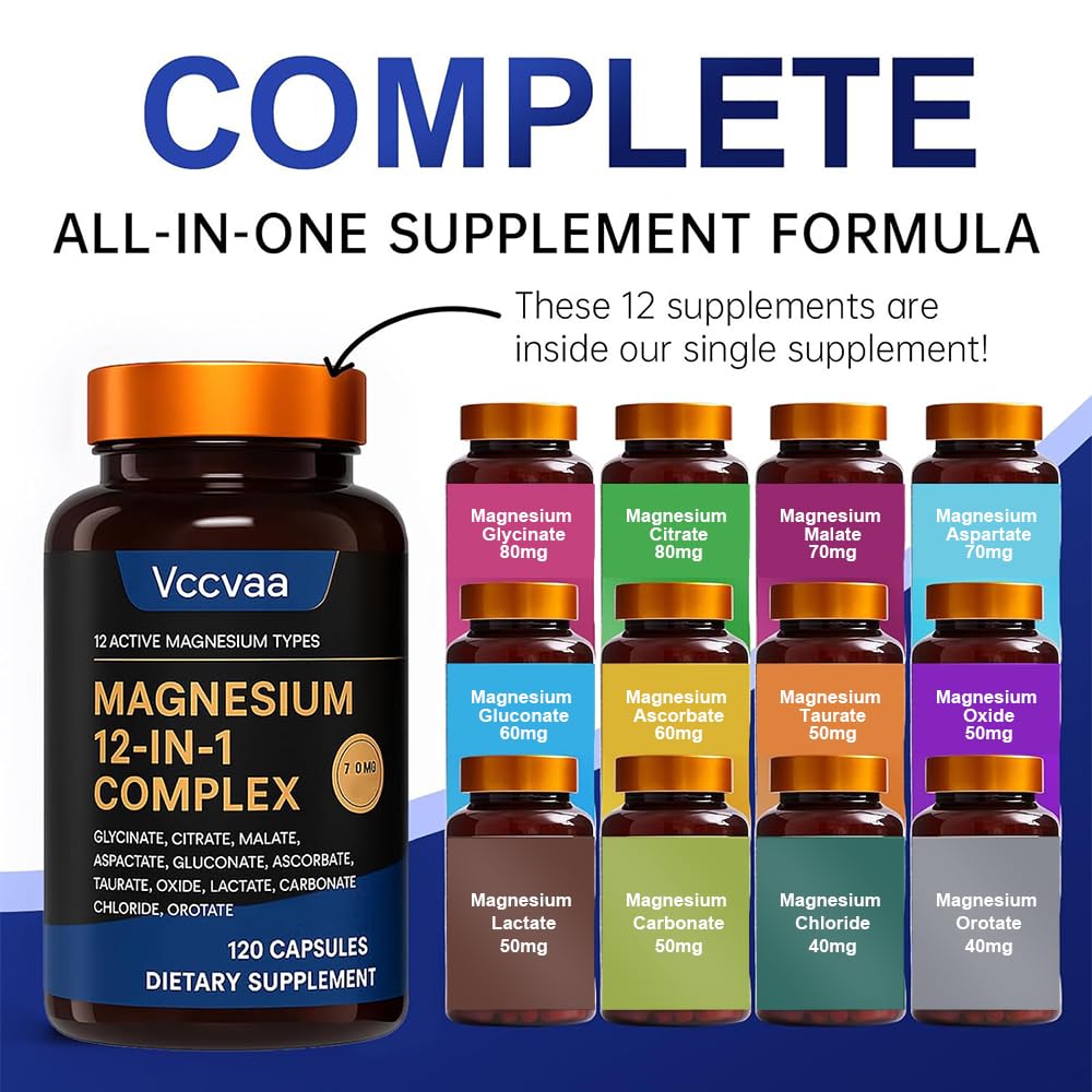 Vccvaa Magnesium Complex 700mg – 12-in-1 Sugar Free Multivitamin Gummies, 180 Count