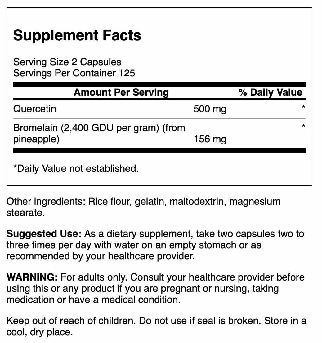 Swanson Quercetin & Bromelain Vegan Capsules, 250 Count