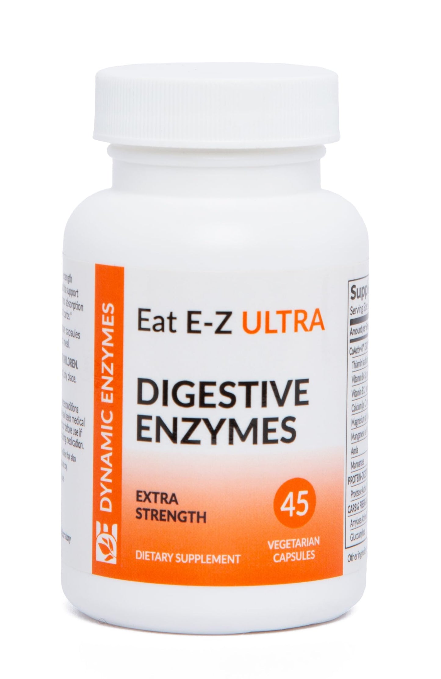 Dynamic Enzymes Eat E-Z Ultra Advanced Digestive Enzyme Supplement – Broad-Spectrum Multi-Enzyme Formula for Heavier & Harder-to-Digest Meals – Supports Occasional Bloating, Gas & Indigestion, 45 Capsules