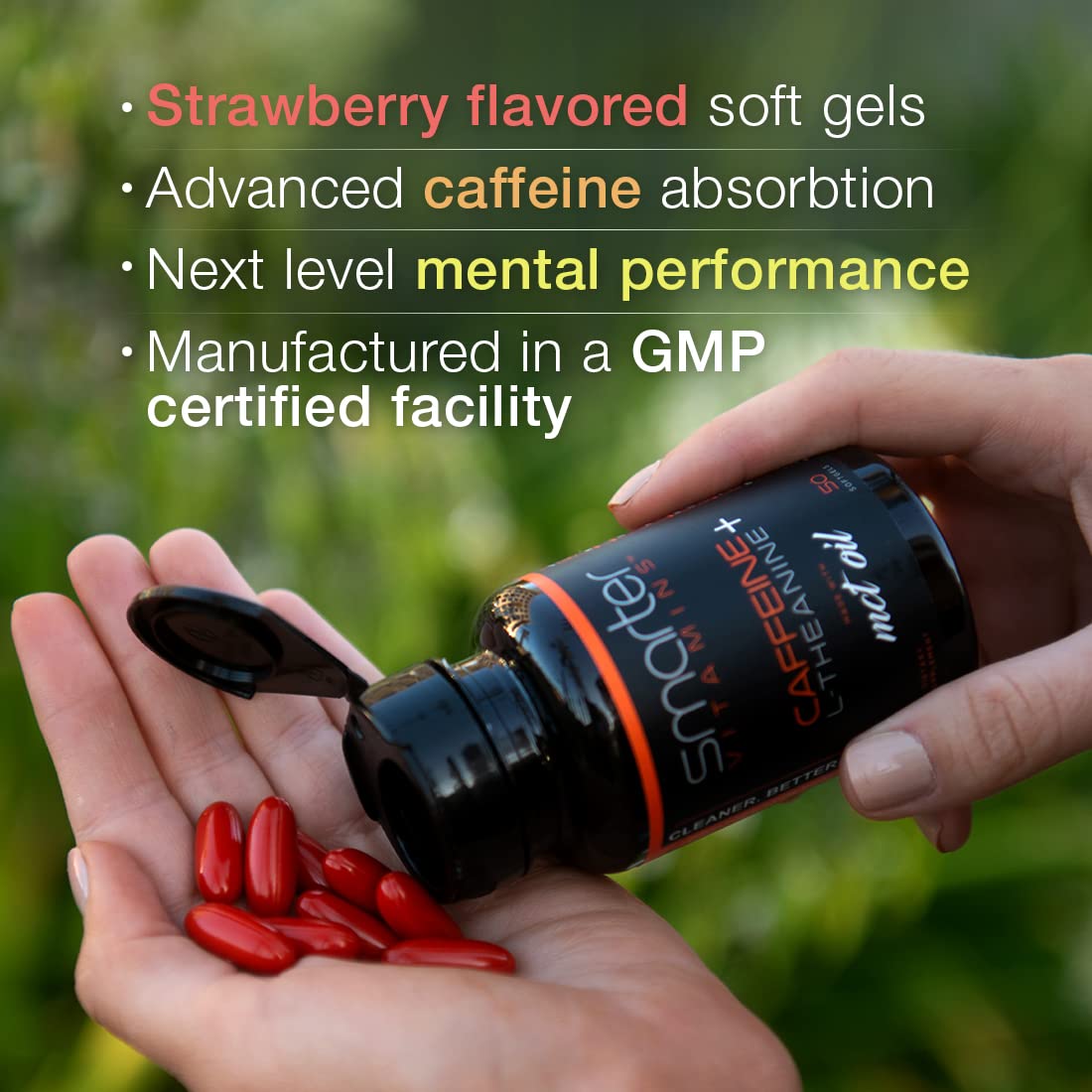 SmarterVitamins 200mg Caffeine + 100mg L-Theanine + Coconut MCT Oil Extended Release Softgels, Energy & Focus, 150 Count