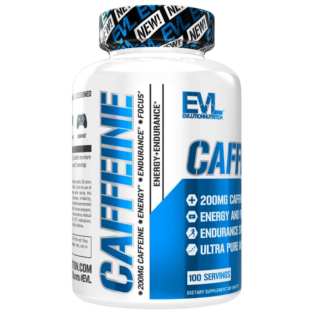 Evlution Caffeine - Energy, Focus, & Endurance Support Tablets, 100 Count