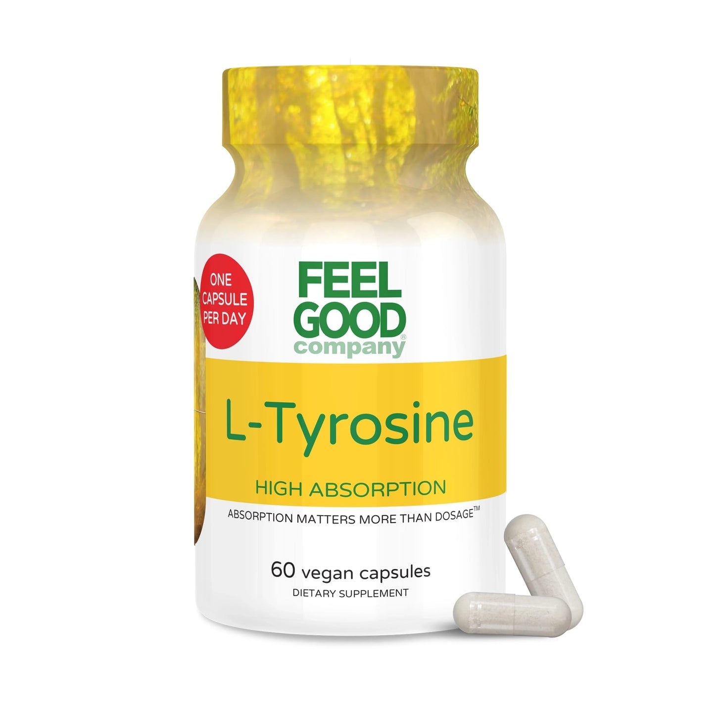 FeelGood Superfoods L-Tyrosine with Vitamin B6 (P-5-P), 1000 mg, 60 Capsules