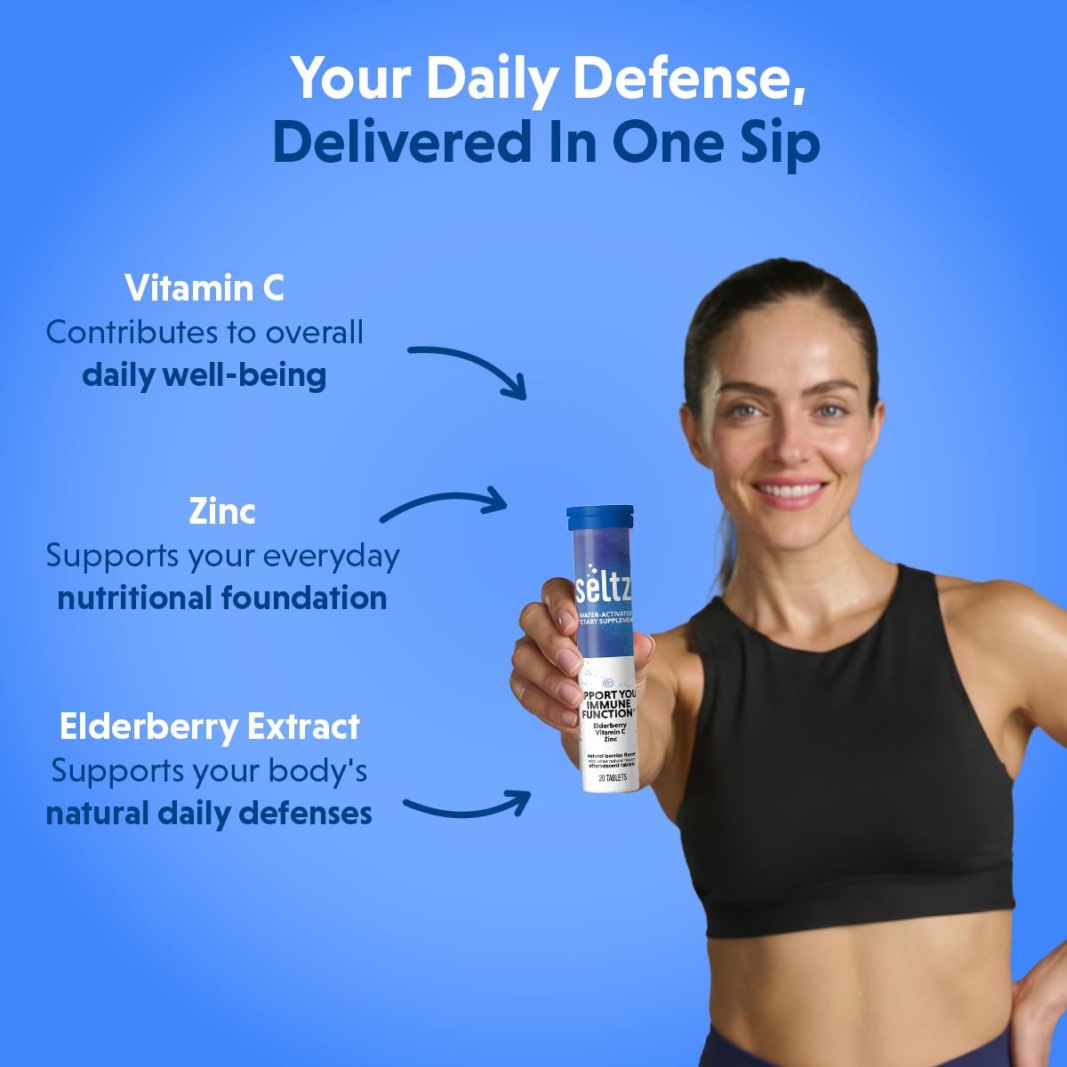 Seltz Immune Support Drink, Effervescent Elderberry with Zinc 20 Tablets
