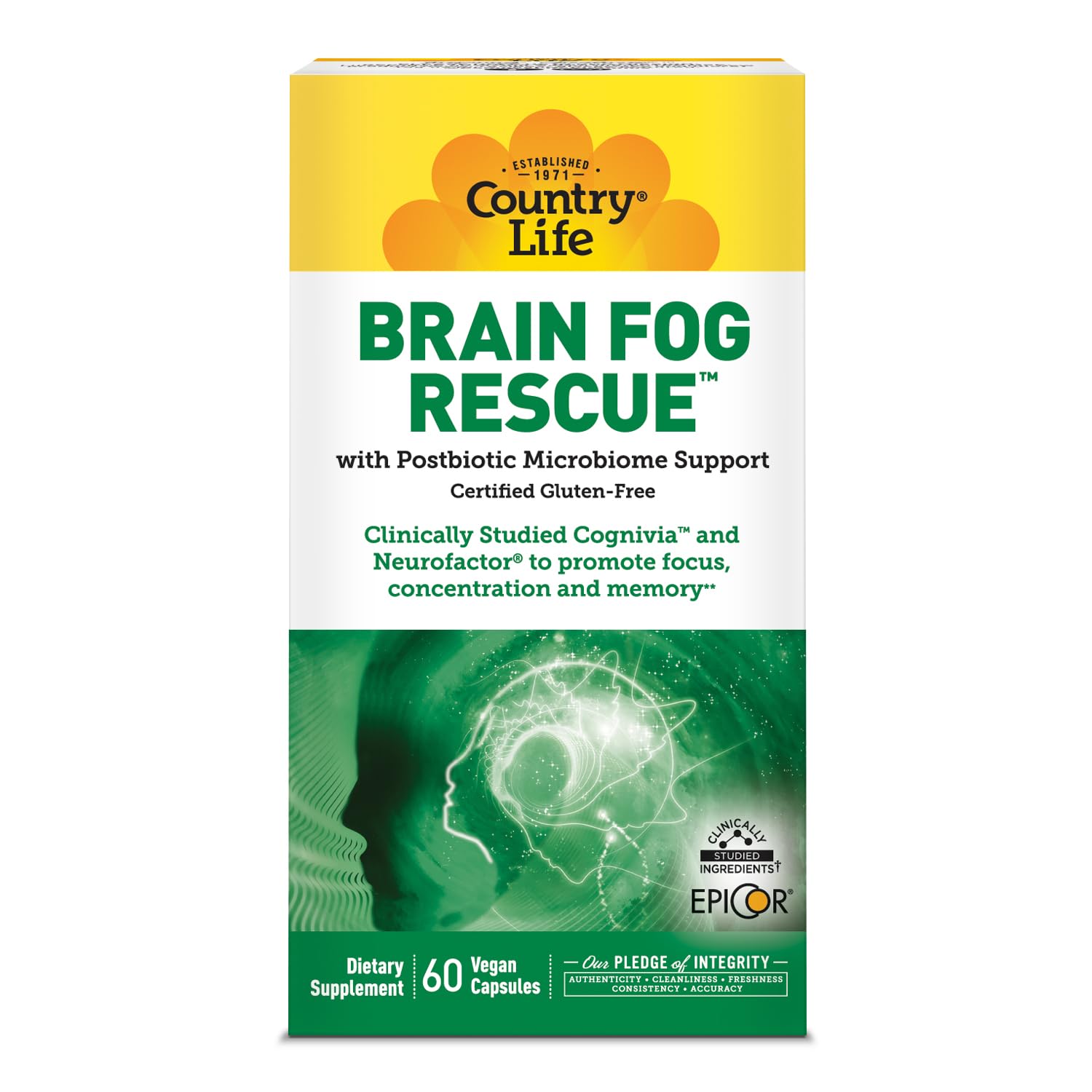 Country Life Brain Fog Rescue Cognitive Support Capsules 60