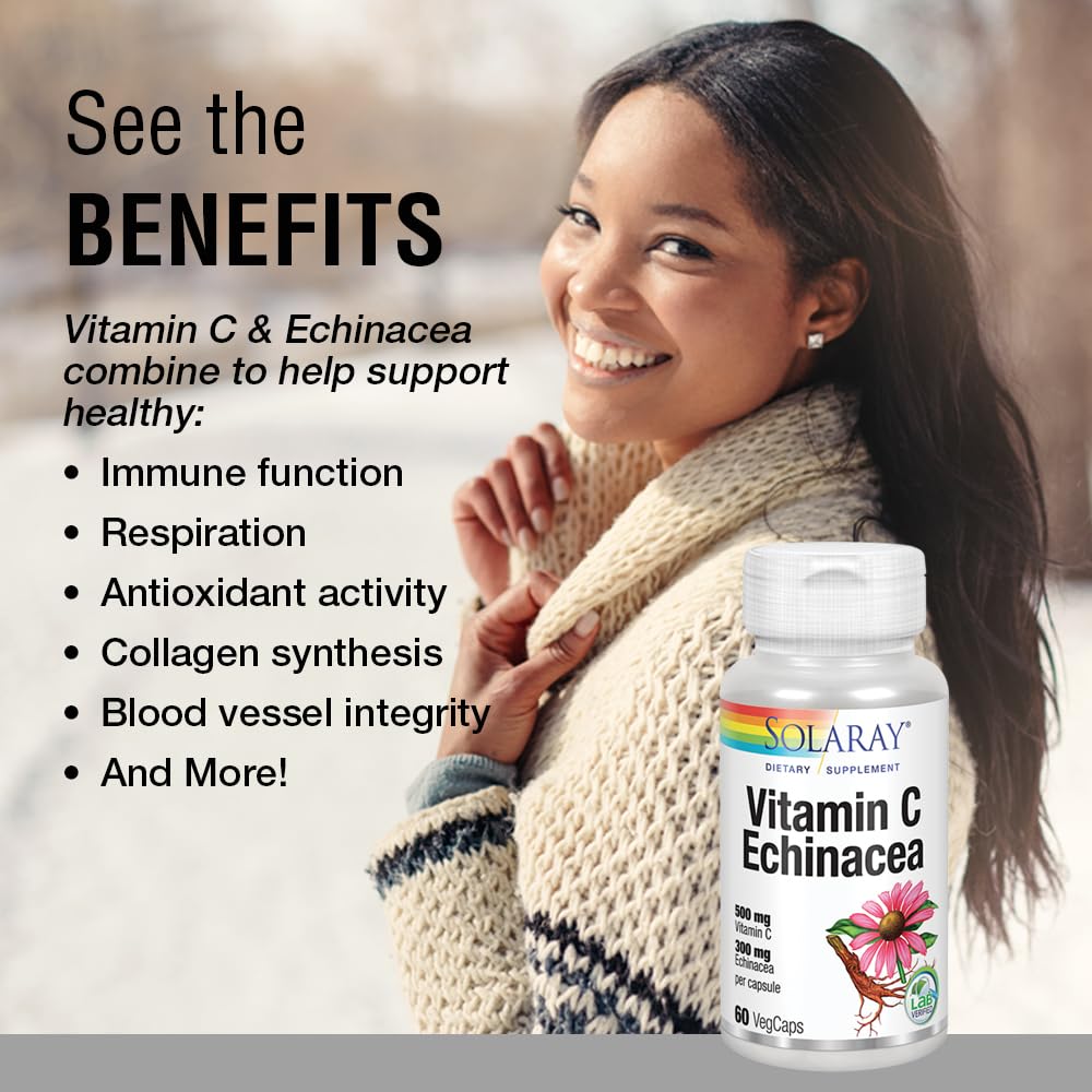 SOLARAY Vitamin C & Echinacea Root Capsules, 60 Count