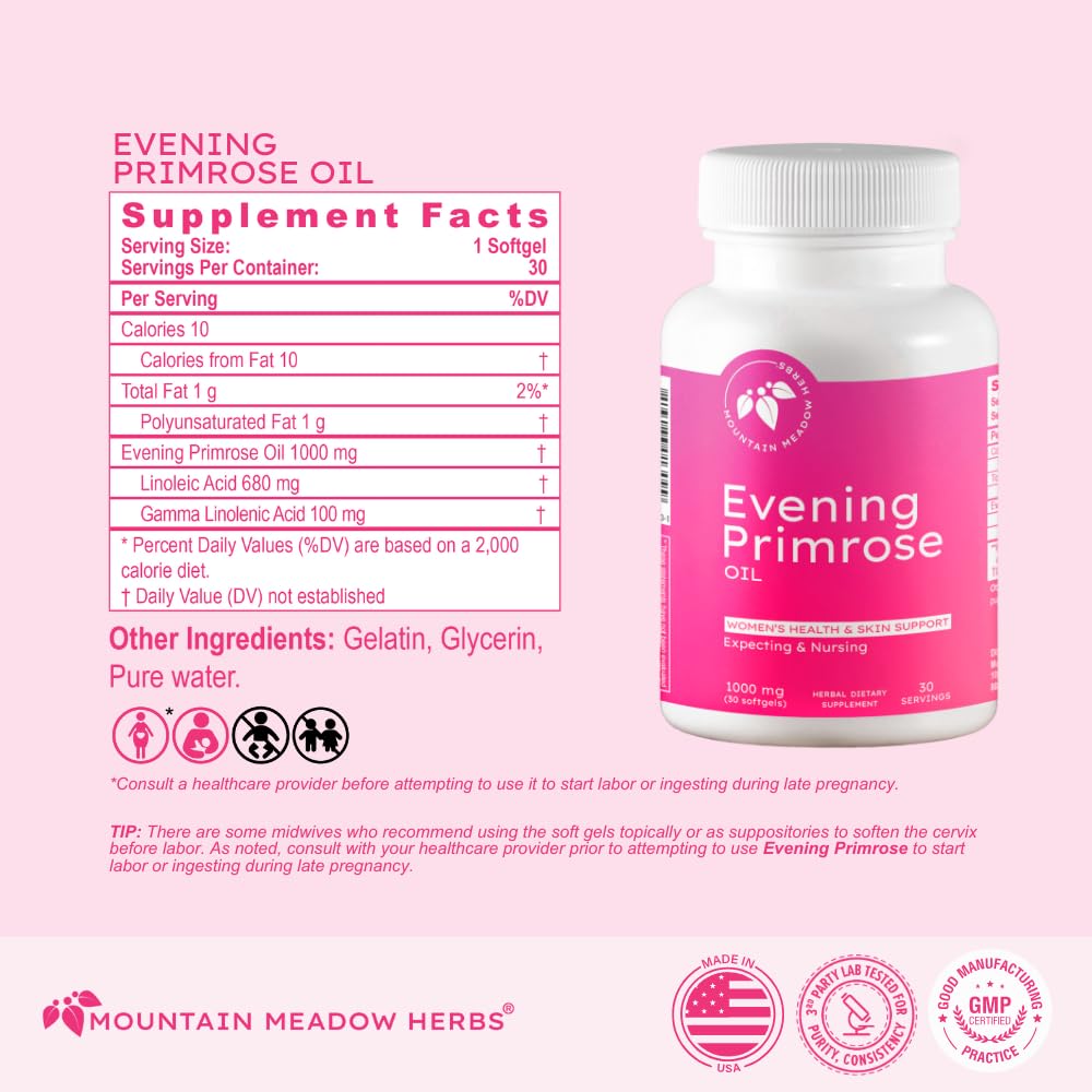Mountain Meadow Herbs Evening Primrose Oil 1000mg Softgels, 30 Count
