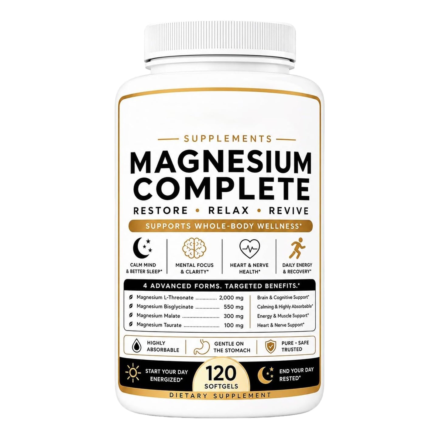Ikokei Magnesium Complete, Magnesium L-Threonate, Bisglycinate, Malate & Taurate with Vitamin B6 P-5-P Capsules, 120 Count