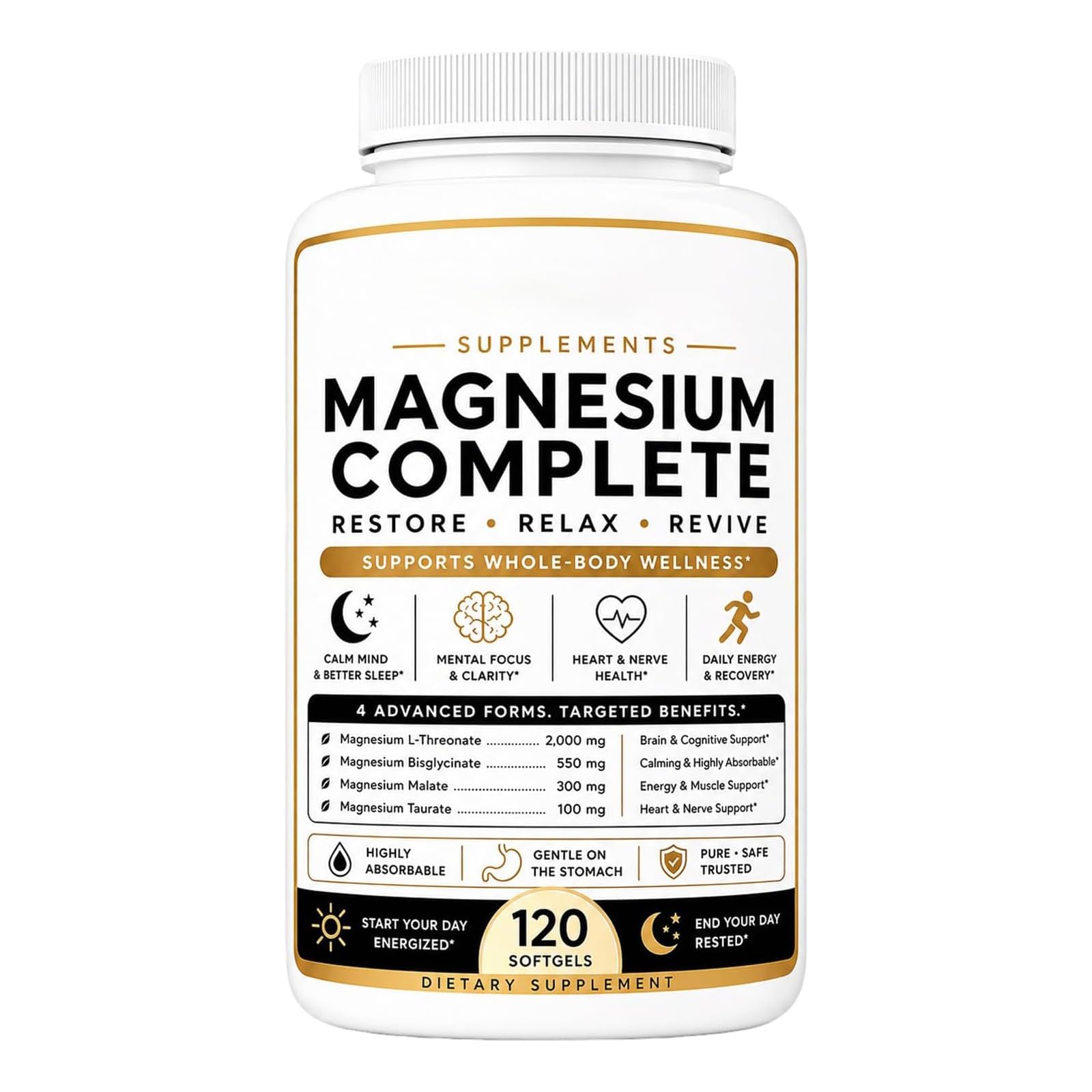 Ikokei Magnesium Complete, Magnesium L-Threonate, Bisglycinate, Malate & Taurate with Vitamin B6 P-5-P Capsules, 120 Count