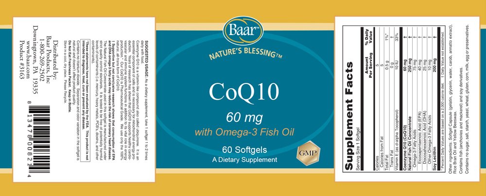 Baar Nature's Blessing CoQ10 with Omega-3 Fish Oil Caplets, 10