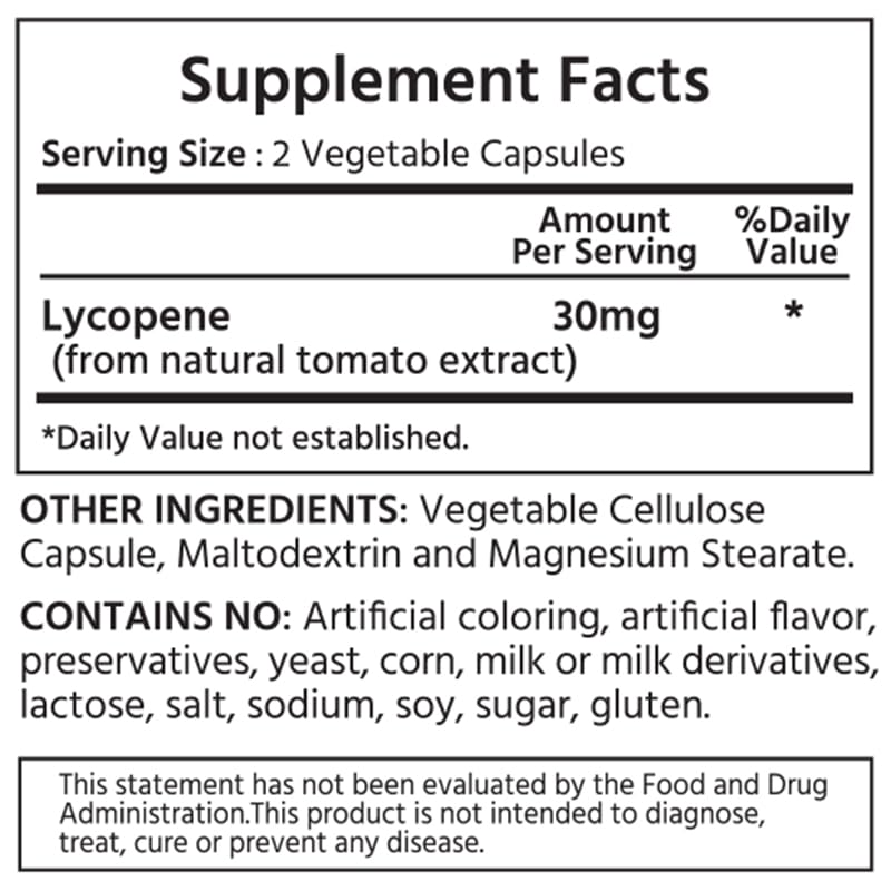 ML Naturals Natural Lycopene 30mg (Per Serving) Capsules, 120 Count