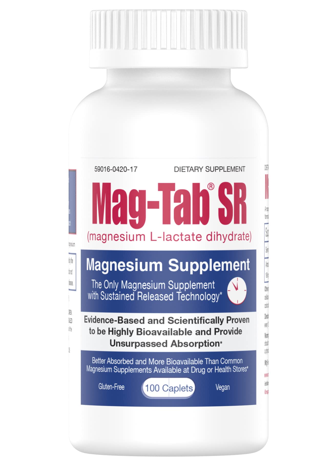MAG-TAB SR Extended Release Magnesium Lactate Tablet, 100 Count