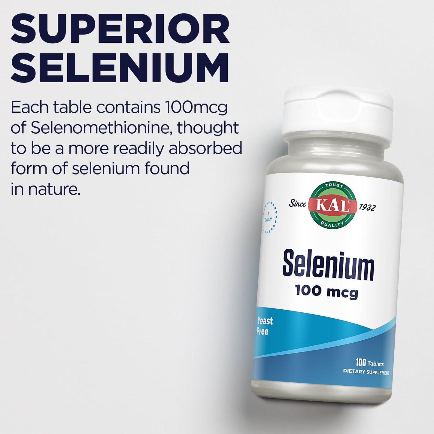 KAL Selenium 100 mcg Yeast Free, 100 Tablets