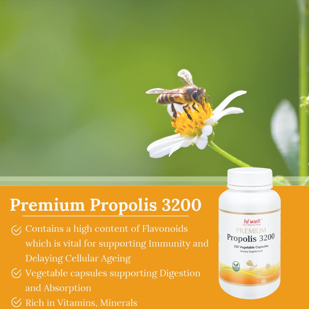 Hi Well Pure & Natural New Zealand Propolis 3200 Flavonoid 96mg Capsules 750