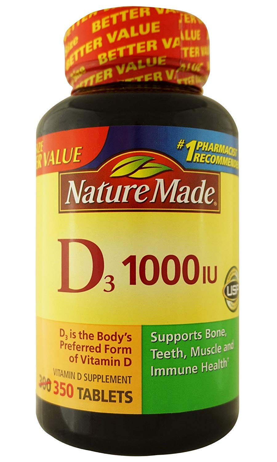 Nature Made Vitamin D3 Dietary Supplement 1000IU, 350 Tablets