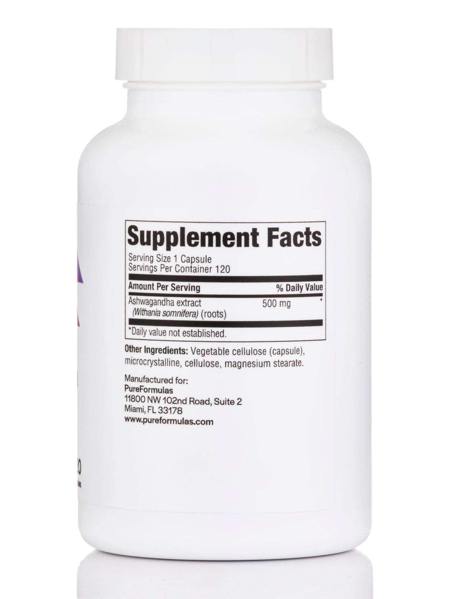 PureFormulas Ashwagandha 500mg, 120 Capsules