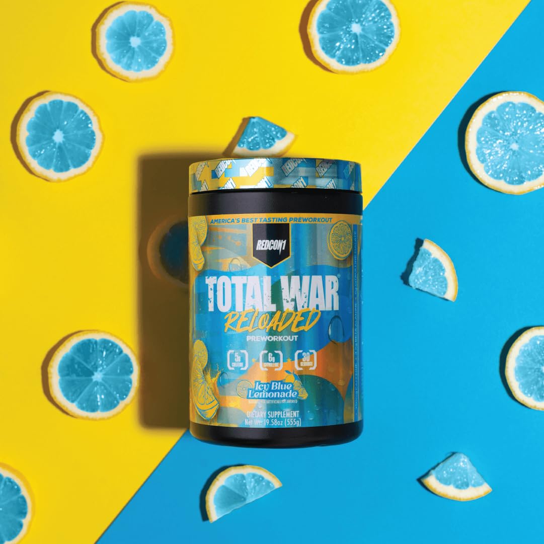 REDCON1 Total War Reloaded Pre Workout Icey Blue Lemonade Powder, 15.66 Ounce