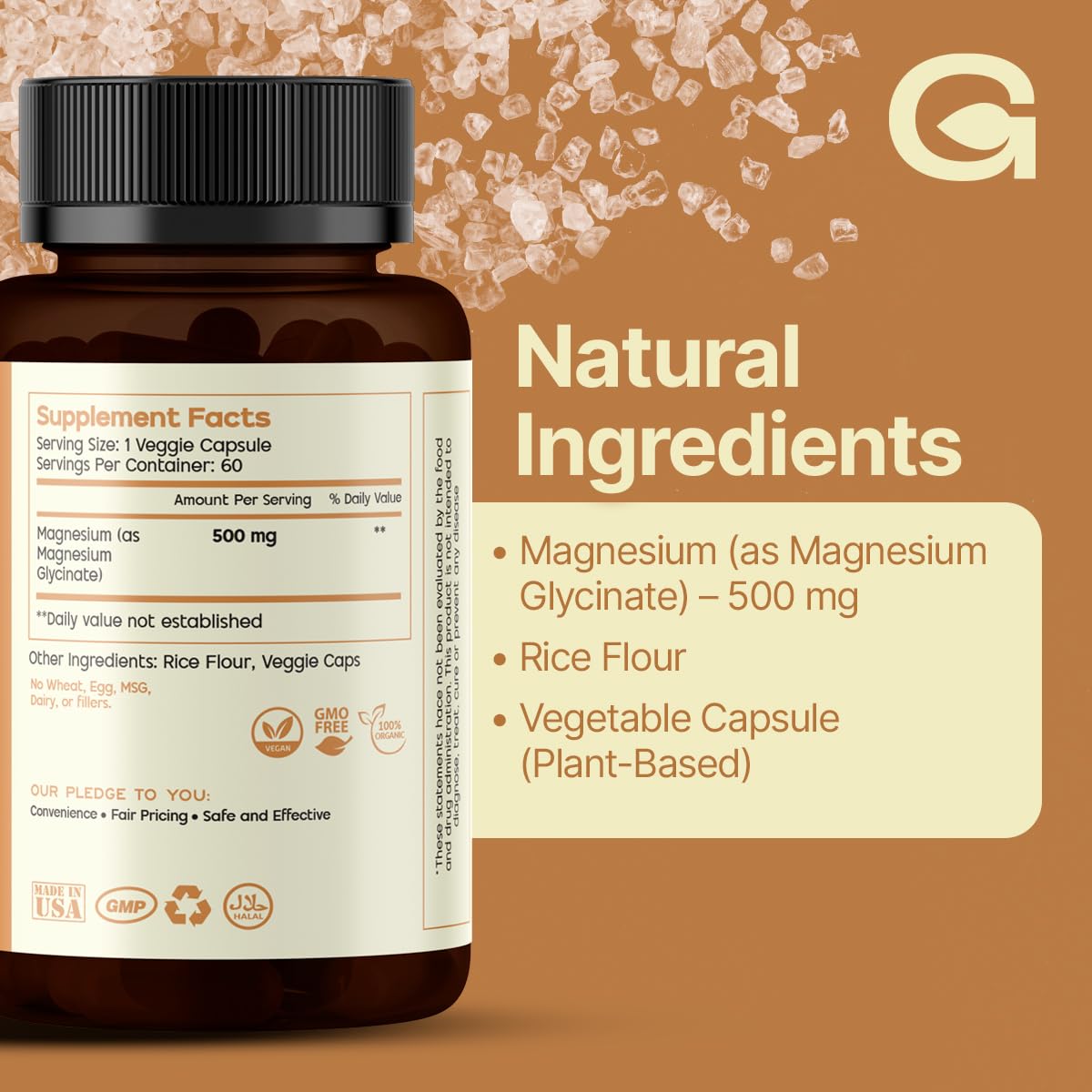 GREEN'S BEST Magnesium Glycinate 500mg – High Absorption Chelated Magnesium for Sleep, Muscle Recovery & Overall Wellness – Non-GMO, Vegan, Clean Formula, No Fillers, 60 Capsules