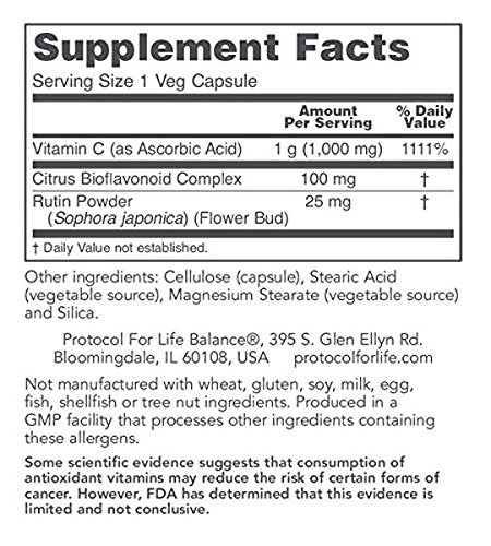 Protocol for Life Balance C-1000 + BioFl Vitamin C with Bioflavonoids Capsules, 120 Capsules