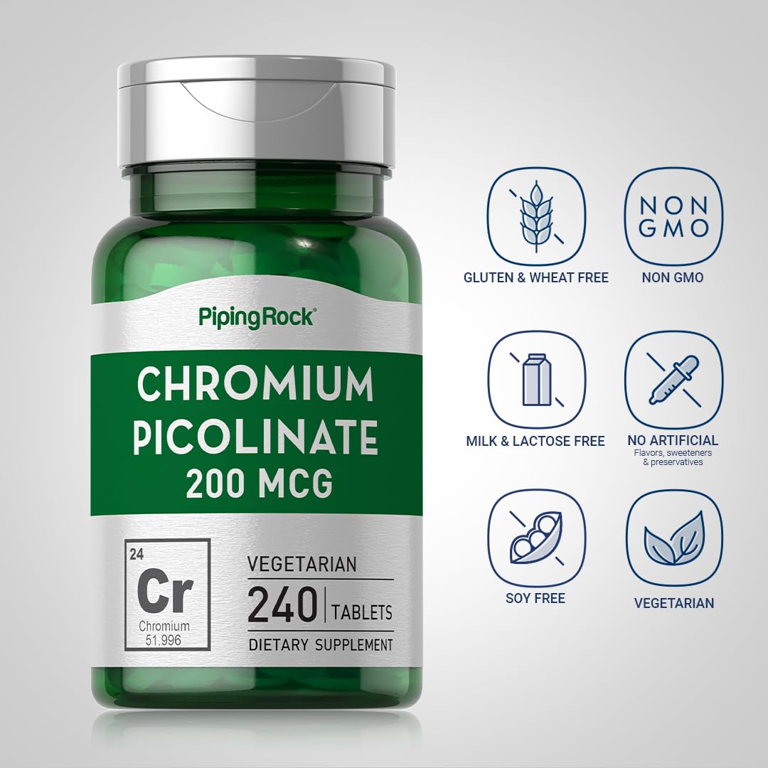 Piping Rock Chromium Picolinate 200mcg, 240 Tablets
