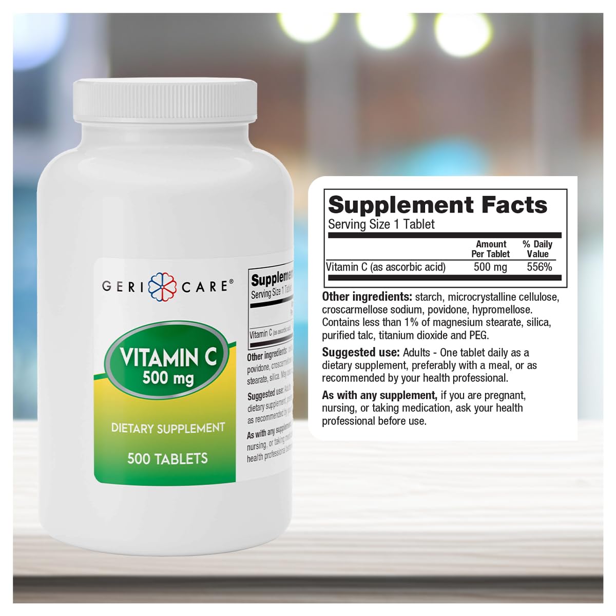 GeriCare Vitamin C 500 mg Tablet, 500 Count