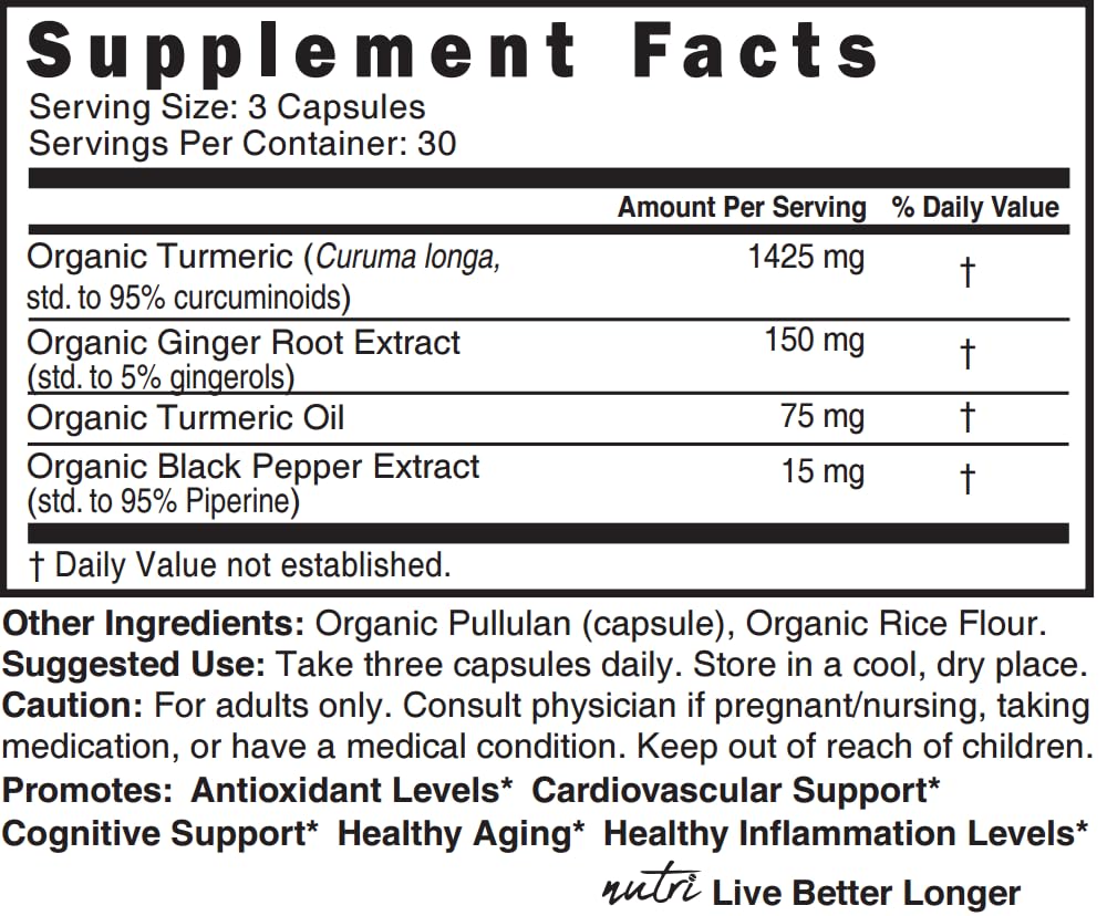Nature's Fusions Nutri Organic Turmeric Curcumin Supplement Capsules 90 Count