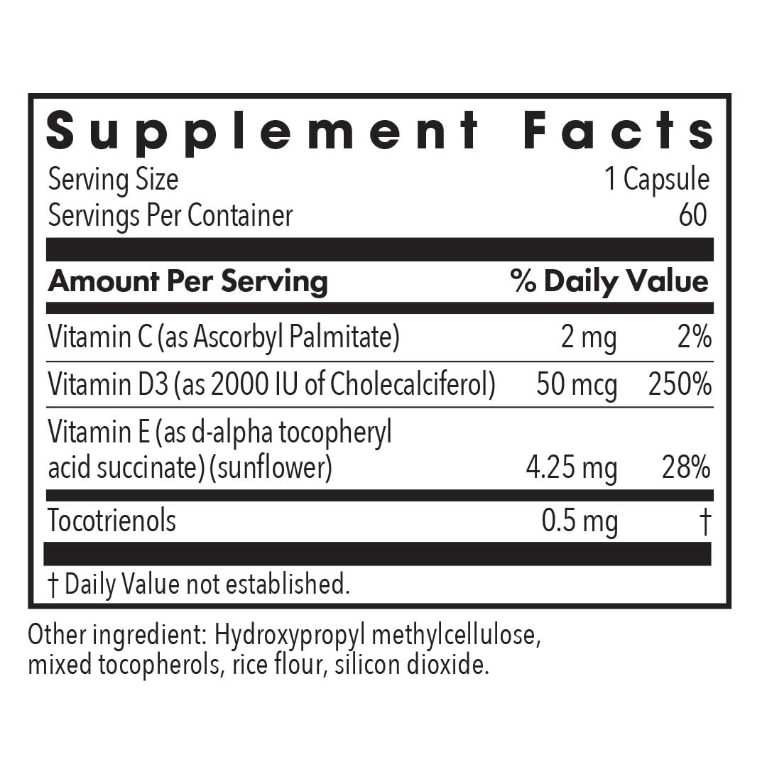 Allergy Research Group Super D3 Dietary Supplement Bone & Immune Support, Cholecalciferol with C & E Capsules, 60 Count