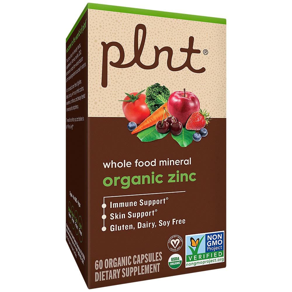plnt Organic Zinc, Whole Food Mineral Formula for Immune & Skin Support Capsules 60 Capsules