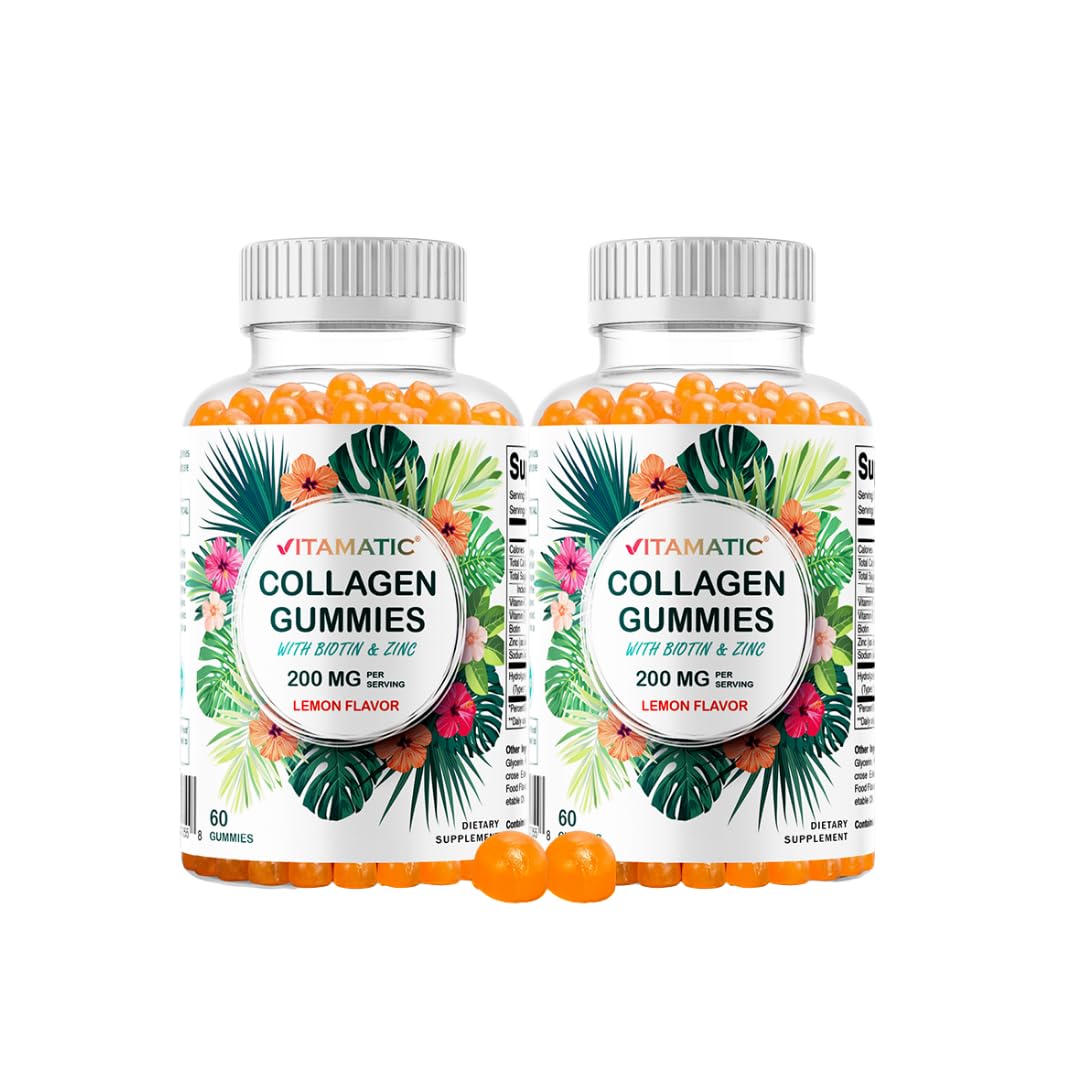 Vitamatic Hydrolyzed Collagen Gummies with Vitamin C, Zinc and Biotin, 200 mg, 60 Gummies