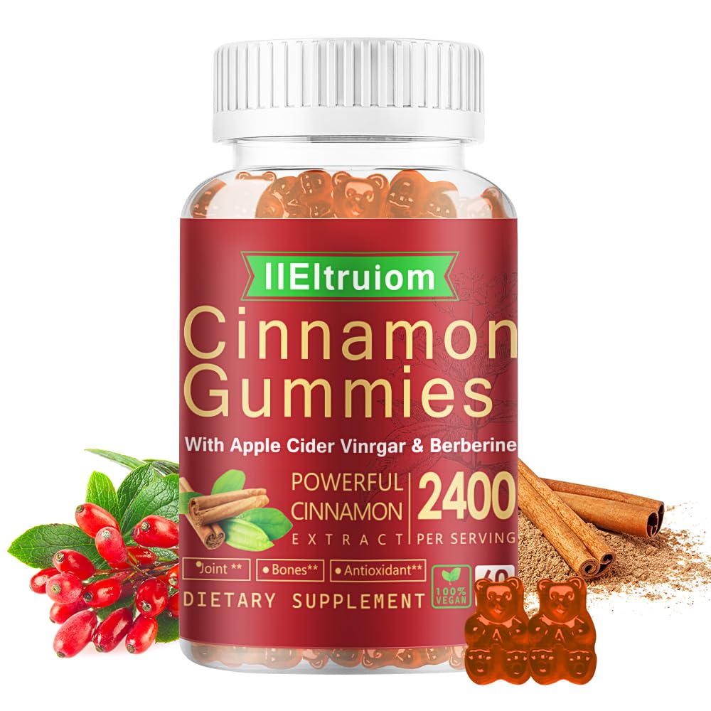 IIEltruiom Cinnamon Supplements 2400mg Ceylon Cinnamon Gummies, Vegan, 60 Gummies