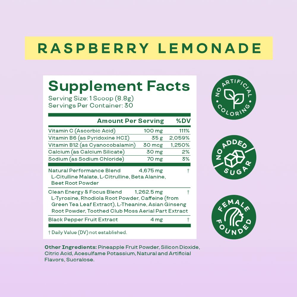 Bloom Nutrition Pre Workout Powder Raspberry Lemonade 9.3 Ounce, 30 Servings