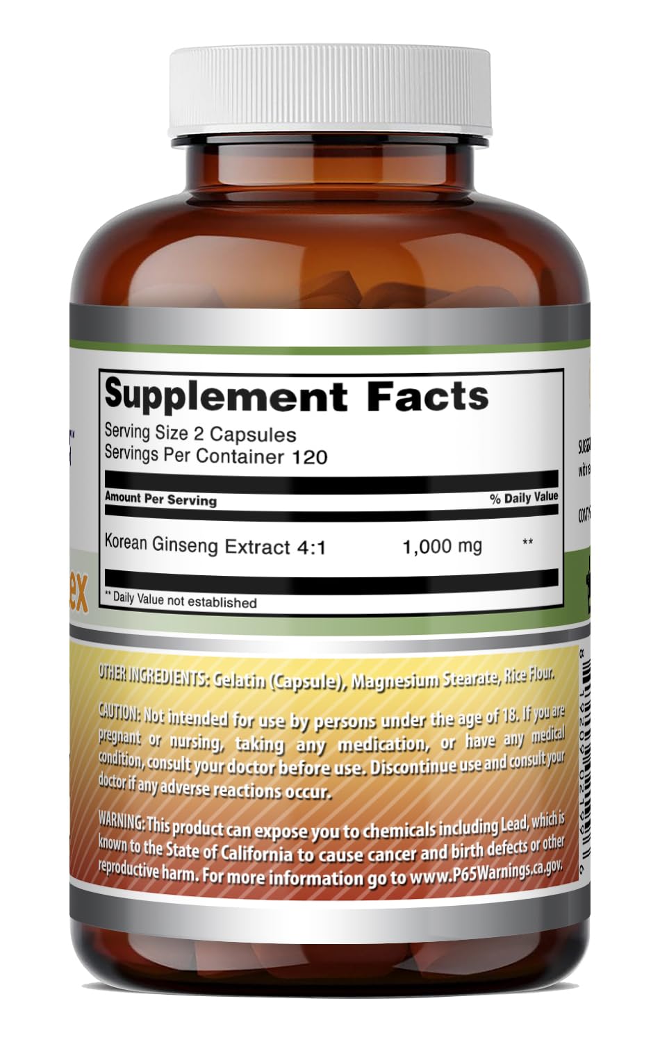 Amazing Nutrition Ginseng Complex 1000mg (4:1 Korean Ginseng Extract), Capsule, 240 Count