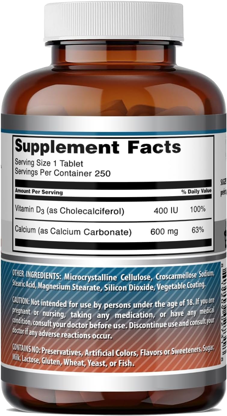 Amazing Nutrition Calcium with Vitamin D3 Supplement Tablets 500 Count