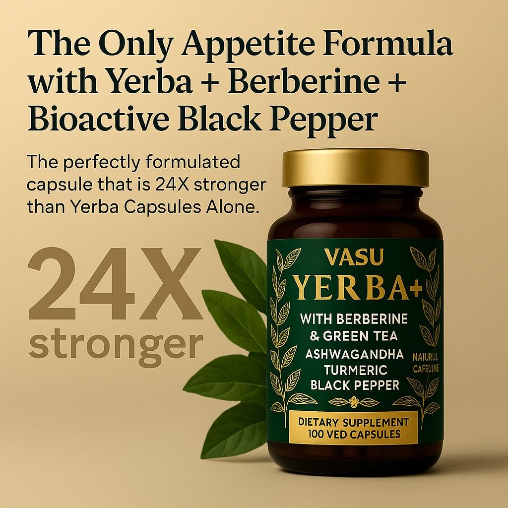 Vasu Yerba+ Yerba Mate Capsules 9-in-1 Blend with Barberry & Green Tea, Ashwagandha, Amla, Turmeric & Ginger – Herbal Supplement for Energy, Focus & Digestive Support, 100 Vegan Capsules
