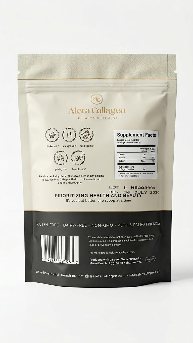 Aleta Collagen Kosher Hydrolyzed Bovine Collagen Powder, 10 oz