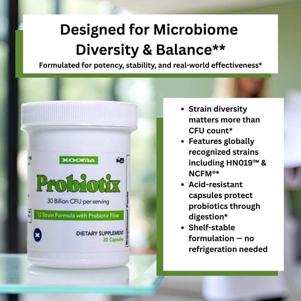Xooma Probiotix 12-Strain Probiotic + Prebiotic Fiber Capsules, 30 Capsules