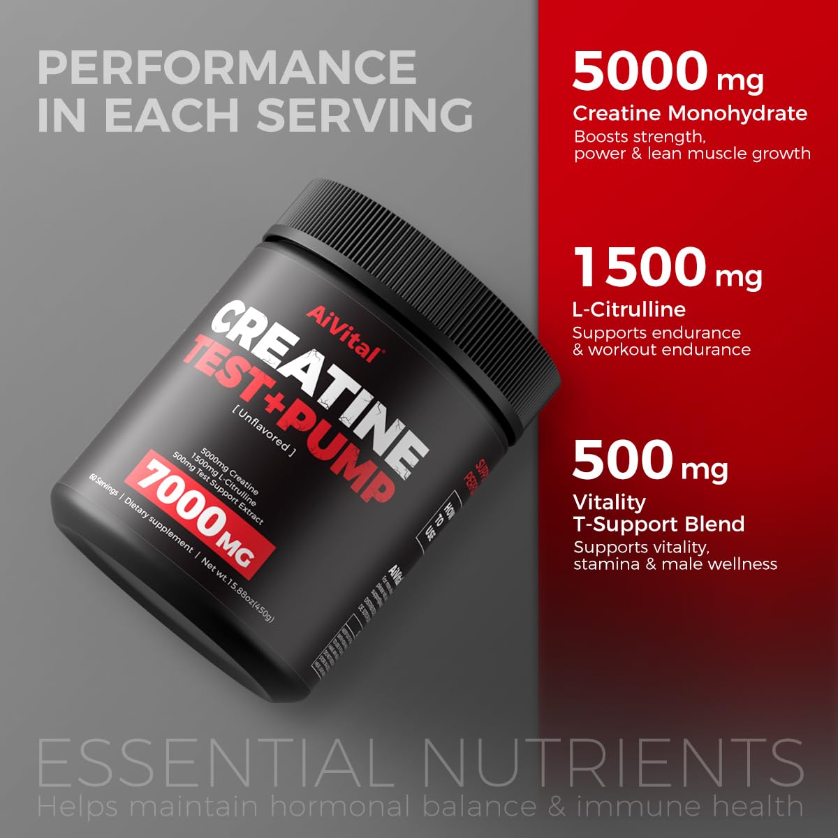 AiVital Creatine Powder for Men 15.88 oz