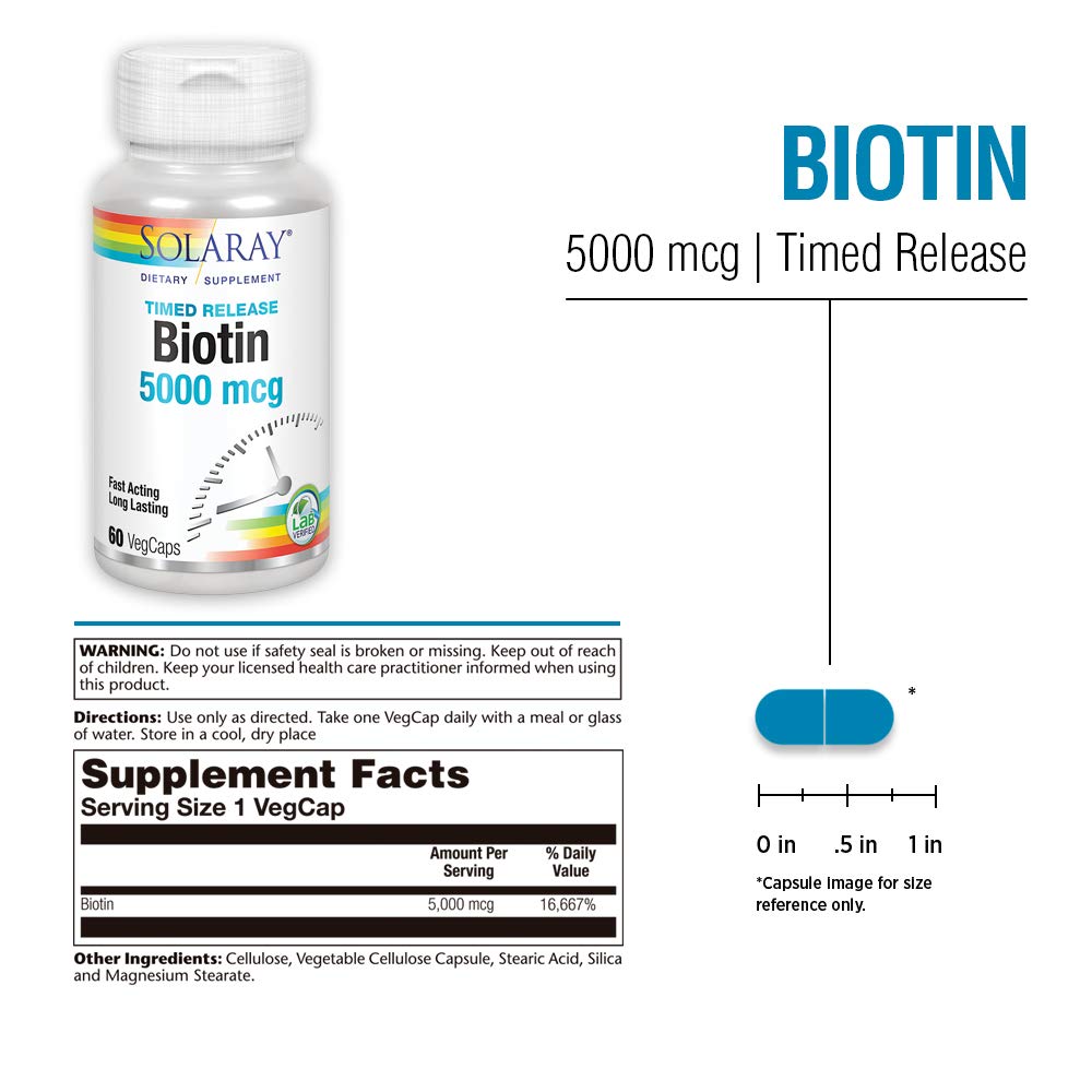 Solaray Timed-Release Biotin 5000 mcg Capsules, 60 Capsules