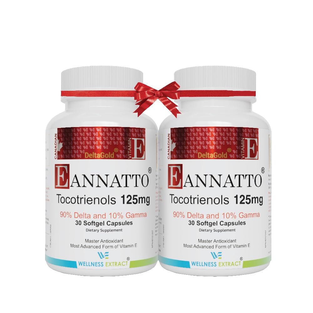WELLNESS EXTRACT Eannatto Tocotrienols Vitamin E Supplements Tocopherol Free, Non-GMO, Gluten Free & Antioxidant 125mg Softgels, 30 count