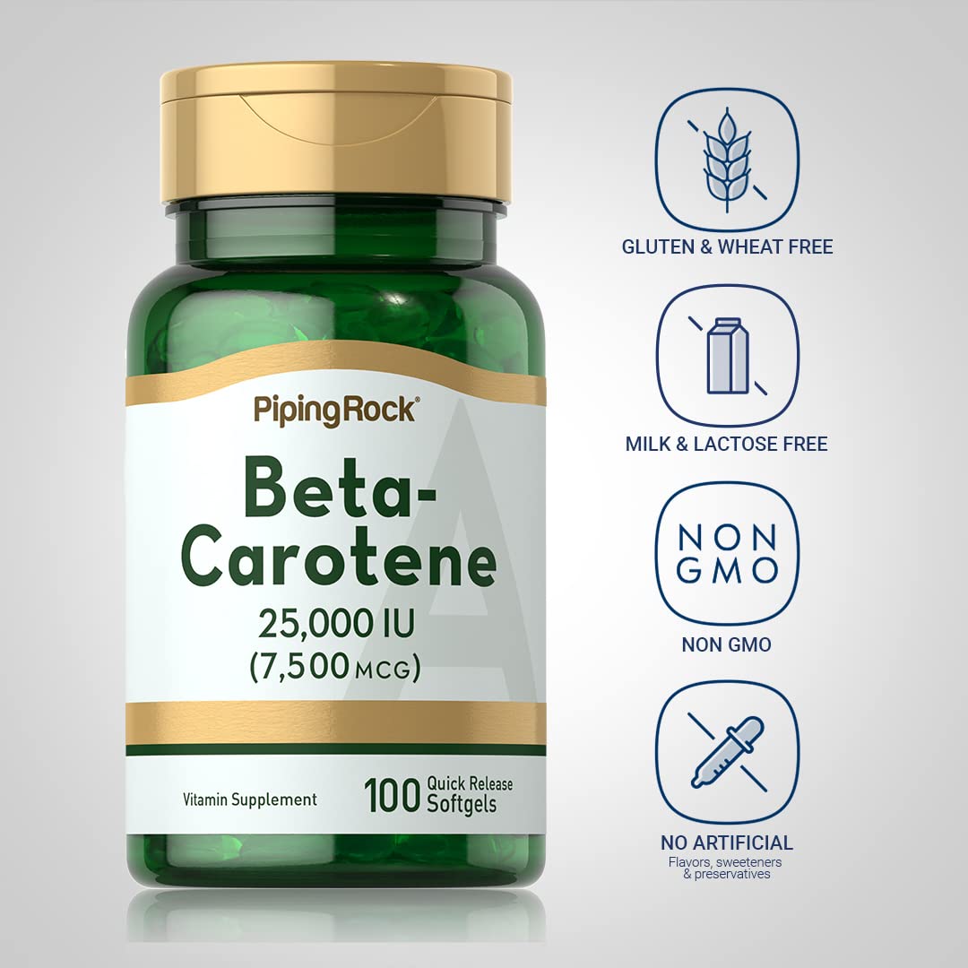 Piping Rock Beta Carotene 25000 IU Softgels 100 Count